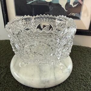 Hofbauer Byrdes Crystal 4 Footed Square Bowl Candy Trinket Dish 5"